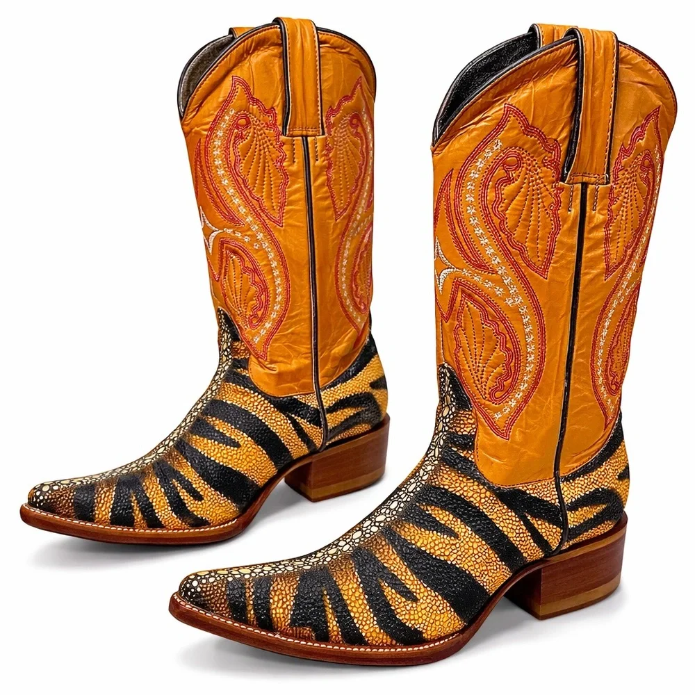 Aguila Real Wild Thang Tiger-Ray Exotic Print Western Boots Men’s 7 M